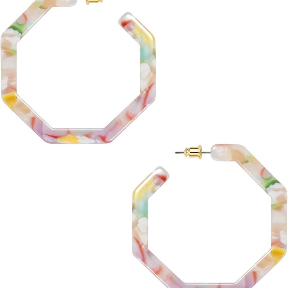 Statement Resin Hoop Earrings Geometric Octagon for Women
